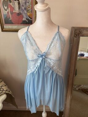 Light Blue Lace & Chiffon Babydoll Chemise